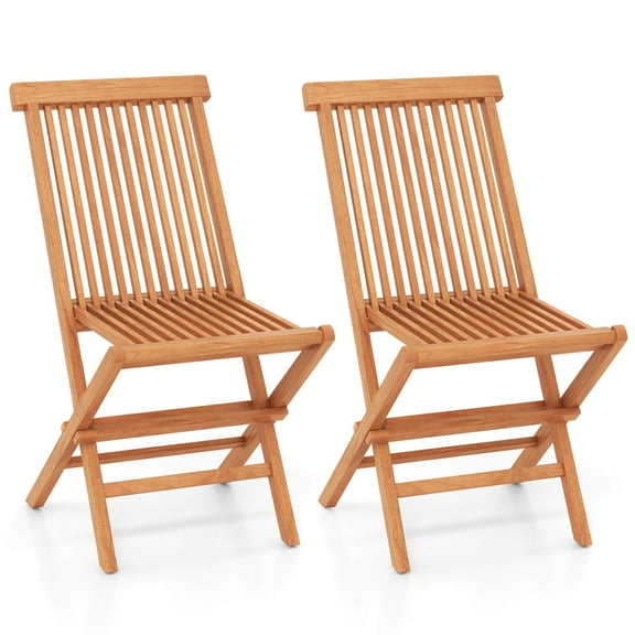 GHooa Teak Wood Patio Chairs Set of 2 Outdoor Folding Chairs with High Back for Dining