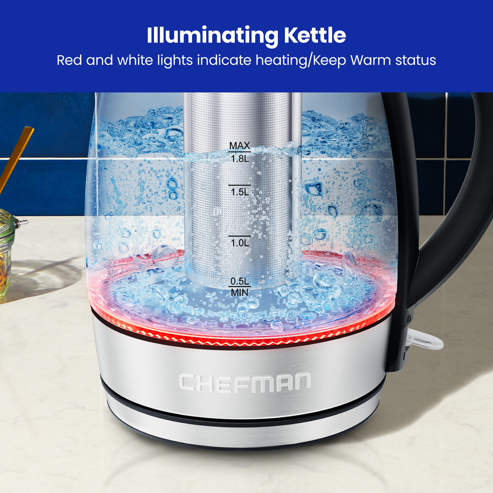 Chefman 1.8L Electric Tea Kettle with Keep Warm and Infuser photo 4