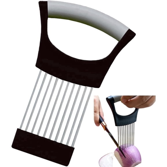 Onion Holder for Slicing, Stainless Steel Vegetable Slicer Cutter for Potato and Tomato, Kitchen Chopper Slicing Assistant Tool Lemon Slicer Onion Cutter,Send Goods from Local Warehouse