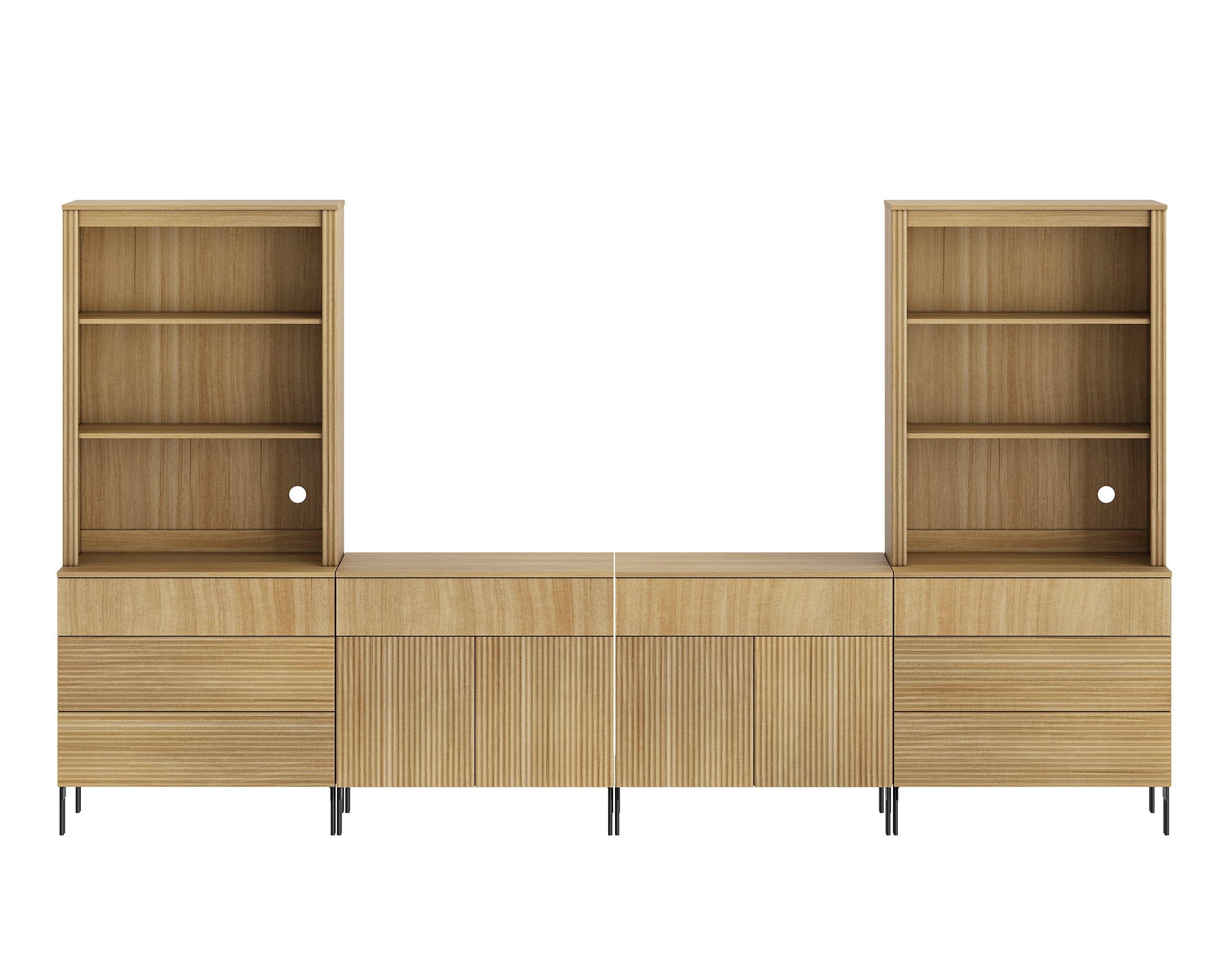 71"H X 126"W Tall Fluted Bookshelf with 8 Drawers and 4 Doors, Modern 10-Tier Bookcase with Open Storage, Large Wood Display Cabinet For Living Room Bedroom Home Office Kitchen