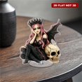thumbnail image 6 of Rotating acrylic figurine features a gothic fairy with pink and black hair sitting on a skull wearing a fanged crown, 6 of 8