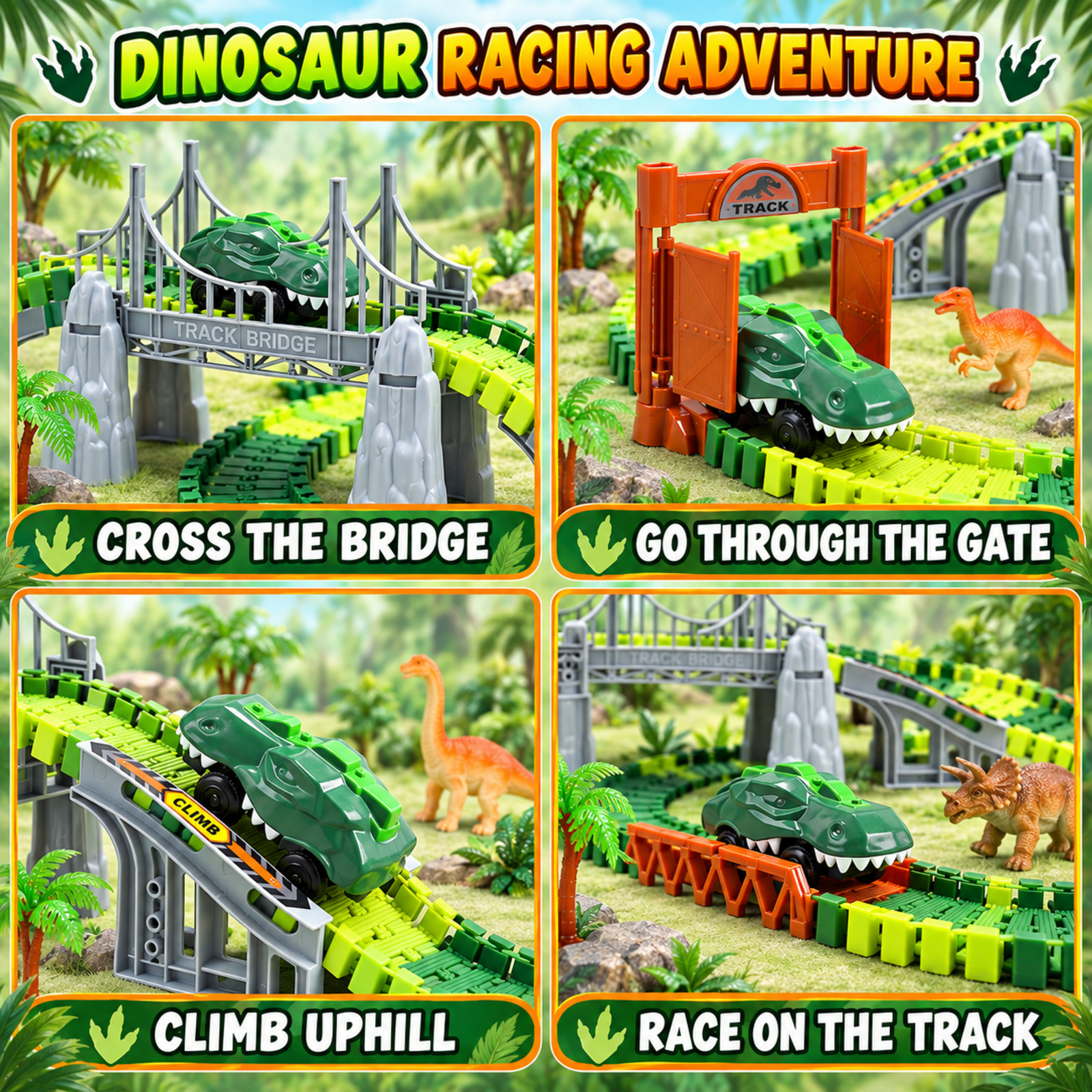 WEFONE Dinosaur Track Toys Flexible Race Track Set photo 4