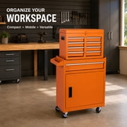 Seizeen Rolling Tool Box, 2-IN-1 Steel Tool Chest and Storage Cabinet, Removable Tool Box Organizer On Wheels with 5 Sliding Drawers for Garage Workstation Workshop, Orange