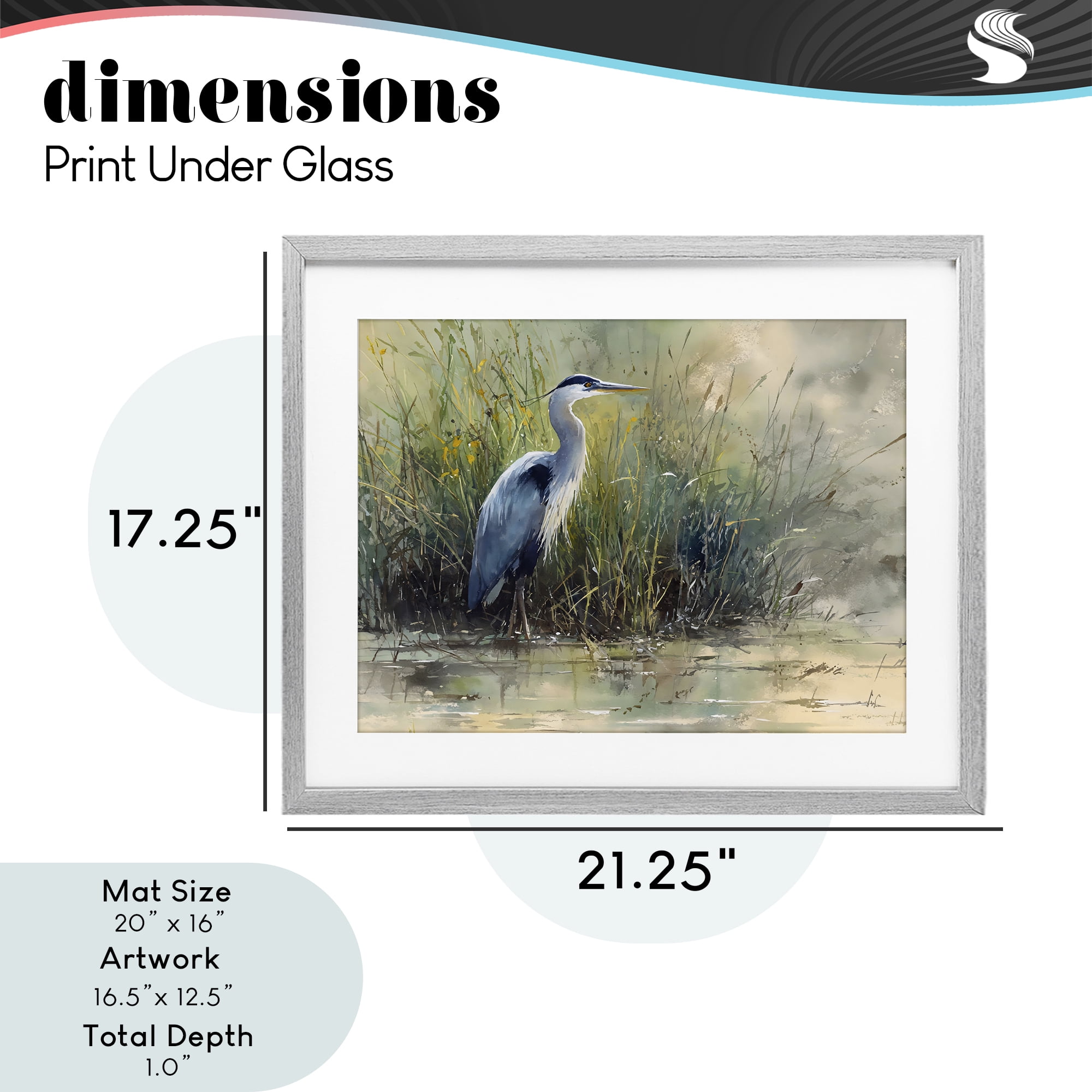 Stupell Industries Heron In The Grass Gray Framed Print Under Glass, design by Franklyn Gregory