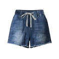thumbnail image 6 of UDAUDU Jean Shorts for Women Drawstring Stretchy Raw Hem High Waisted Comfortable with Pockets Summer Casual Loose Fit Trendy Denim Shorts Royal Blue 3XL, 6 of 7