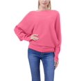 thumbnail image 2 of Women'S Solid Color Oversized Batwing Sleeve Boat Neck Long Sleeve Knit Sweater Loose Pullover Rose Pink One size, 2 of 6