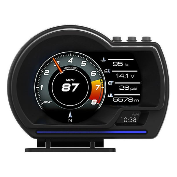 Garosa Affichage tête haute OBD2 + GPS Jauge intelligente Voiture HUD  Compteur de vitesse Turbo RPM Alarme pour camion de voiture, jauge  multifonction, avertissement de vitesse 