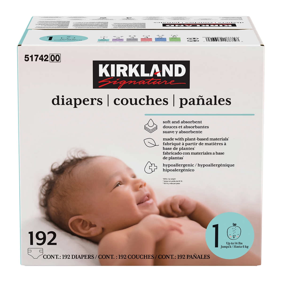 Kirkland Signature Diapers Sizes 12 One Color, 2 (1218 lb/58 kg