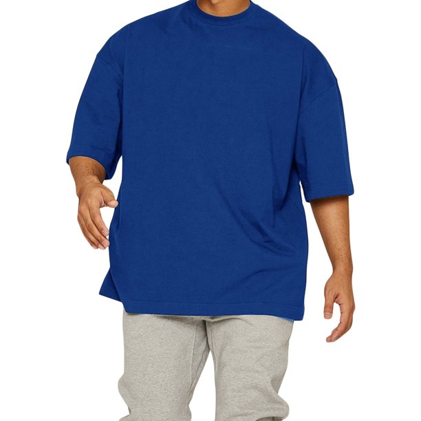 SAYOO Hombres Camiseta, Manga Media Color Sólido Ajuste Suelto Gimnasio Fitness Culturismo Algodón Tops Deportes Entrenamiento Camiseta SAYOO Casual