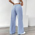 thumbnail image 4 of Womens Striped Cotton Linen Pants Low Rise Wide Leg Trendy Drawstring Elastic Waist Casual Trouser With Pockets, 4 of 6