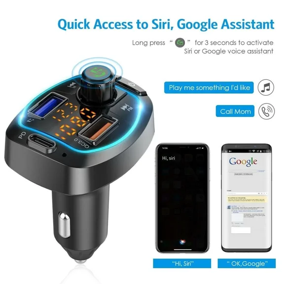 RHEA- New Fm Transmitter Bluetooth 5.0 Wireless Car 3Usb Charger Handsfree Mp3 Player
