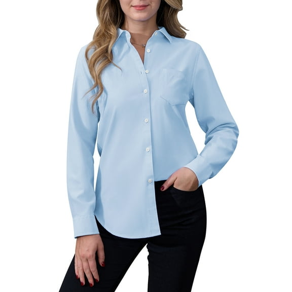 Siliteelon Womens Button Down Shirt Long Sleeve Oxford Cotton Blouse Classic Fit Wrinkle Resistant Office Work Top with Pocket