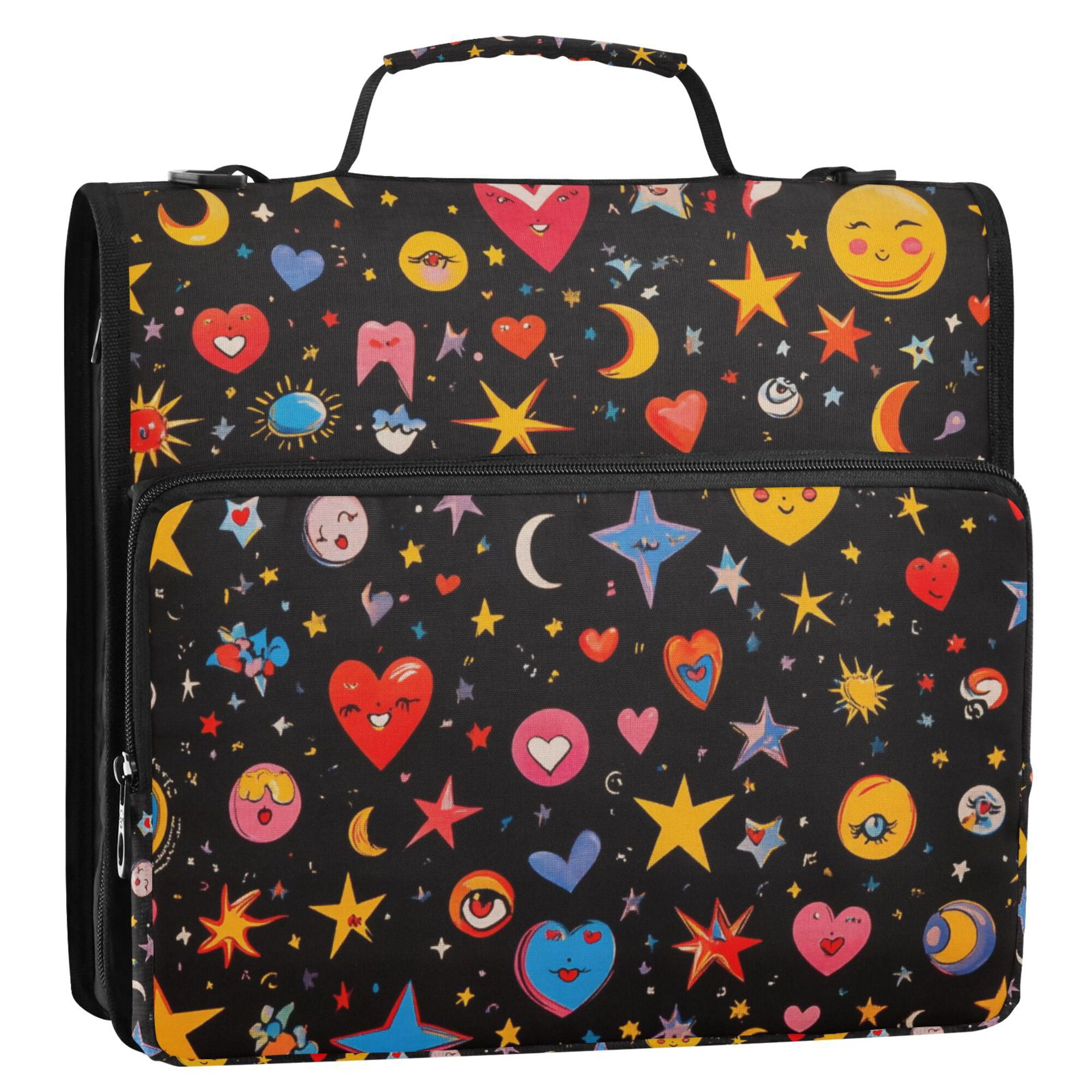 FORMRS Zipper Binder with Shoulder Strap 2-inch Ring 500 Sheet Capacity File Bag, Moon Pattern