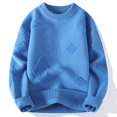 thumbnail image 2 of Mens Jacket Sweater Jacquard Crew Neck Long Sleeve Solid Thickened Mens Warm Clothes,Blue,4XL, 2 of 4
