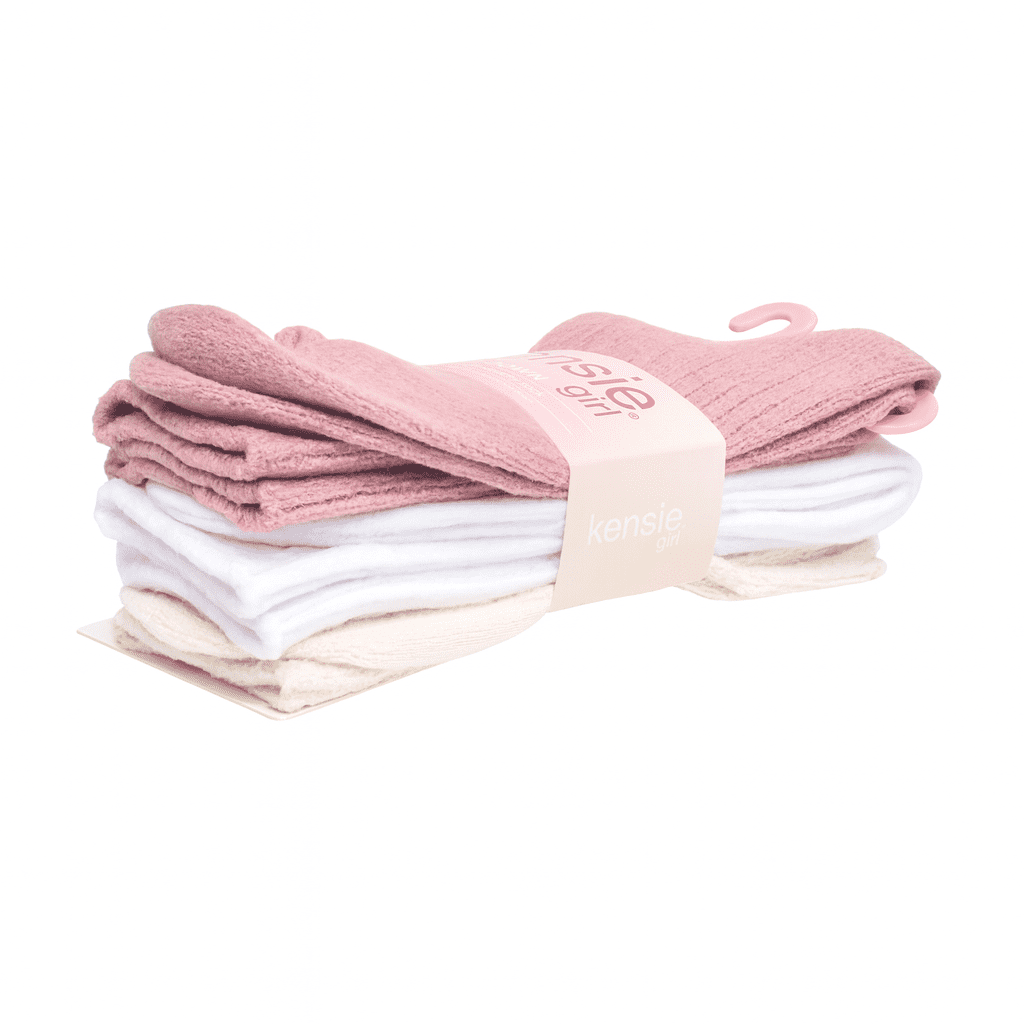 Kensie Girls Super Soft Ribbed Slouchy Mid Crew Kids Socks (3-pack) – Pink Oat White