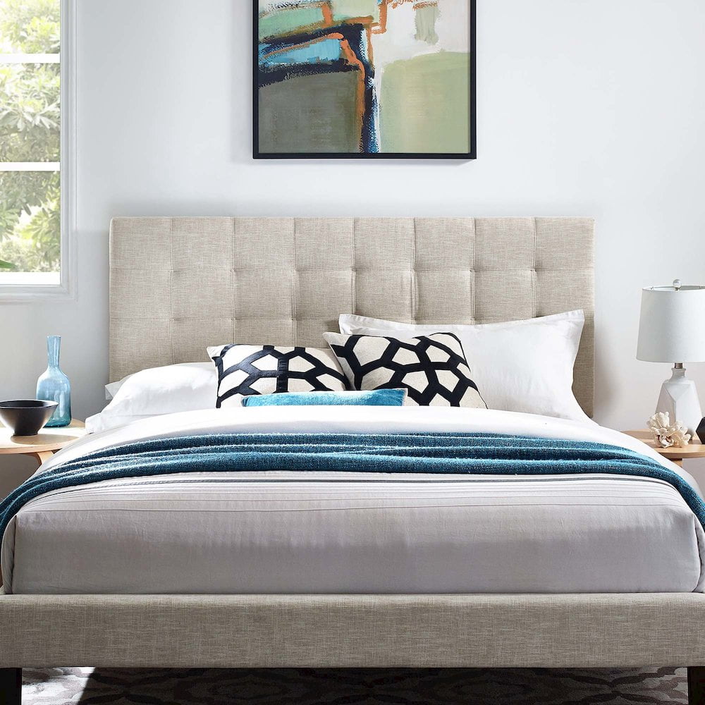 Modway Paisley Tufted King and California King Linen Fabric Headboard in Beige
