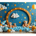 thumbnail image 3 of Blue Themed Background with Clouds Stars and Teddy Bears Banner Party Decorations Birthday Party Photography Props Baby Shower Backdrop Decors, 3 of 7