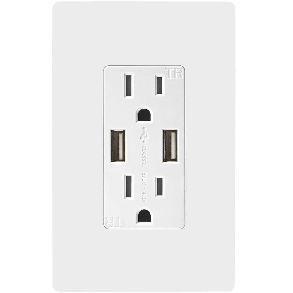 TOPGREENER TU2154A Dual Port USB Charger Outlet, Electrical Outlet with USB, 15A TR Duplex