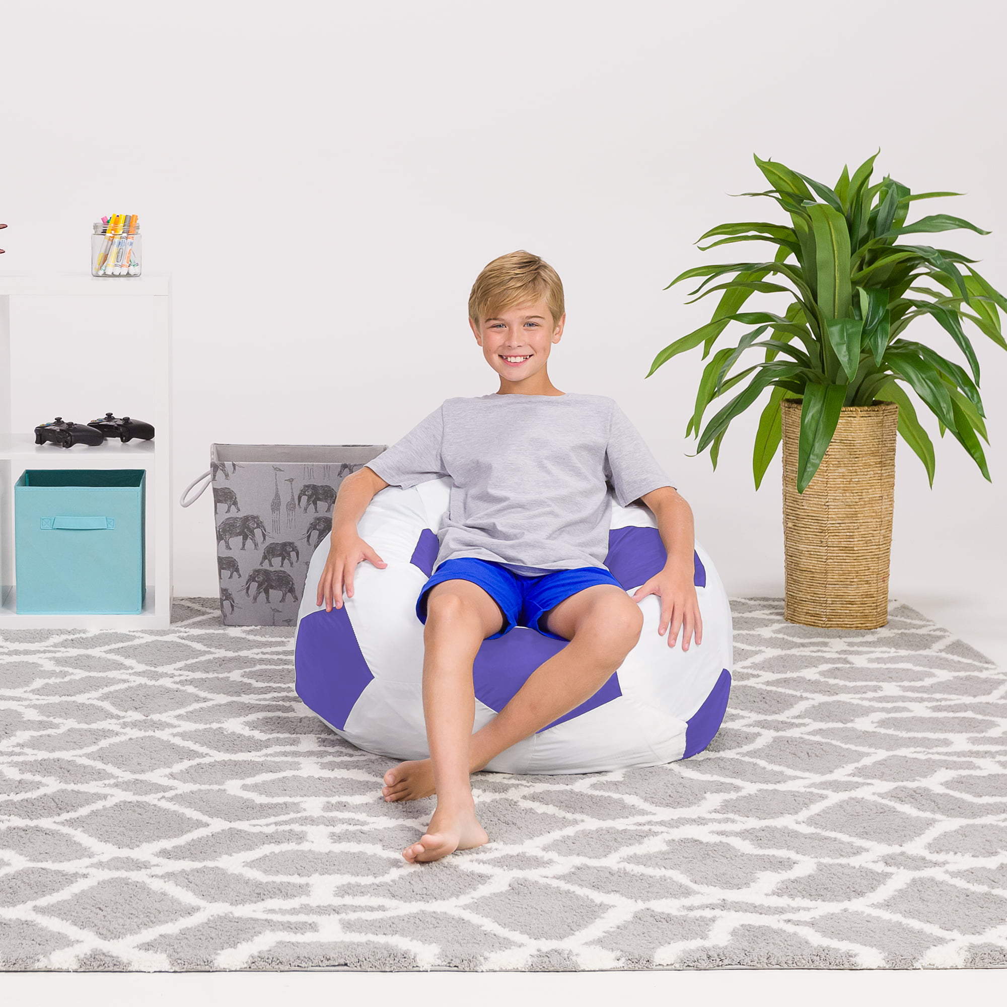 Large Bean Bag Chair Posh Creations Malibu Lounge Kid and Teen Playrooms and Bedrooms Soft Nylon-Black