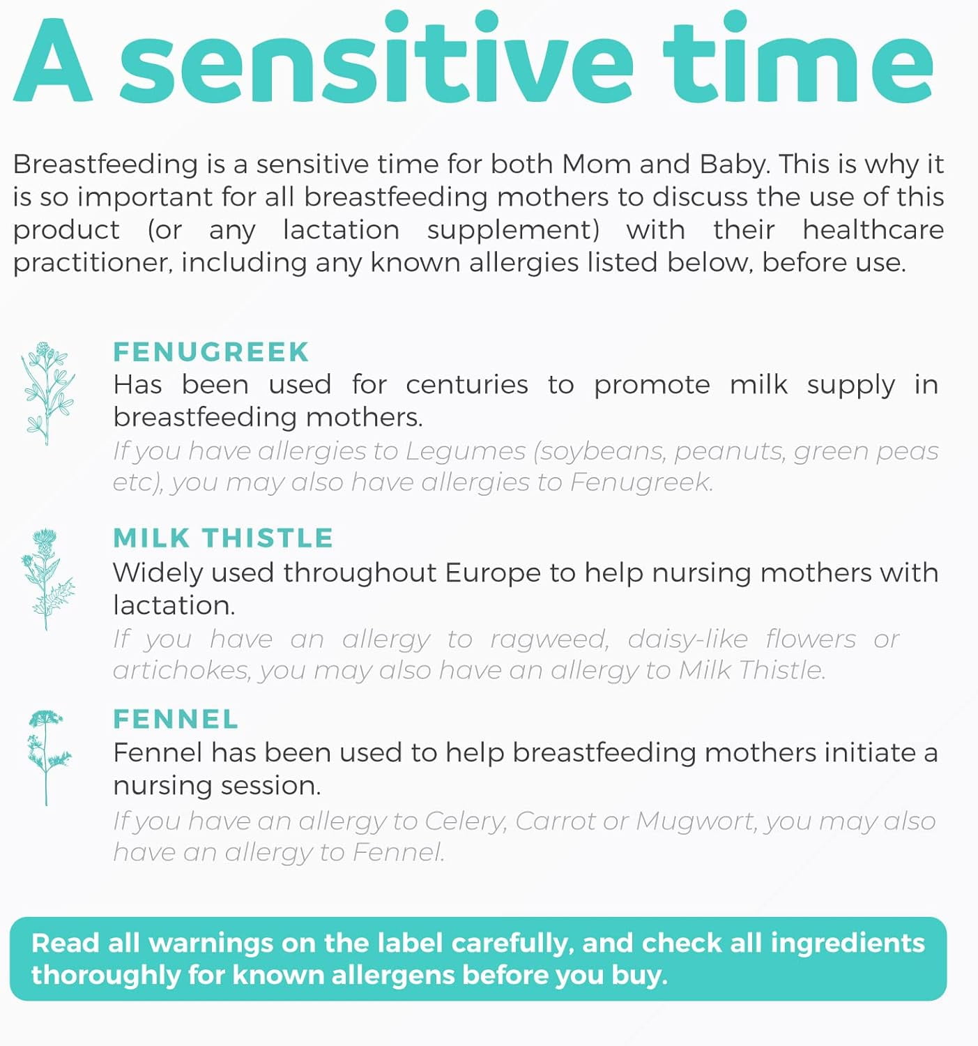 Pure Mom Organic Lactation Supplement with Milk Thistle, Fenugreek Seeds, and Fennel, 60 Capsules