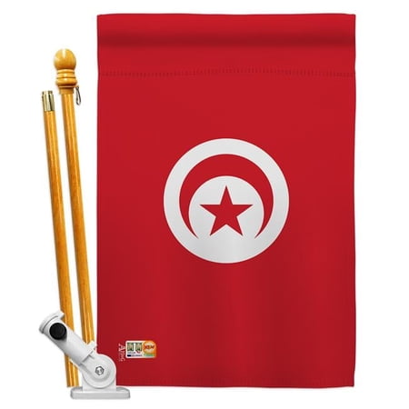 AA-CY-HS-140236-IP-BO-D-US18-AG 28 x 40 in. Tunisia Flags of the World Nationality Impressions Decorative Vertical Double Sided House Flag Set & Pole Bracket Hardware Flag Set