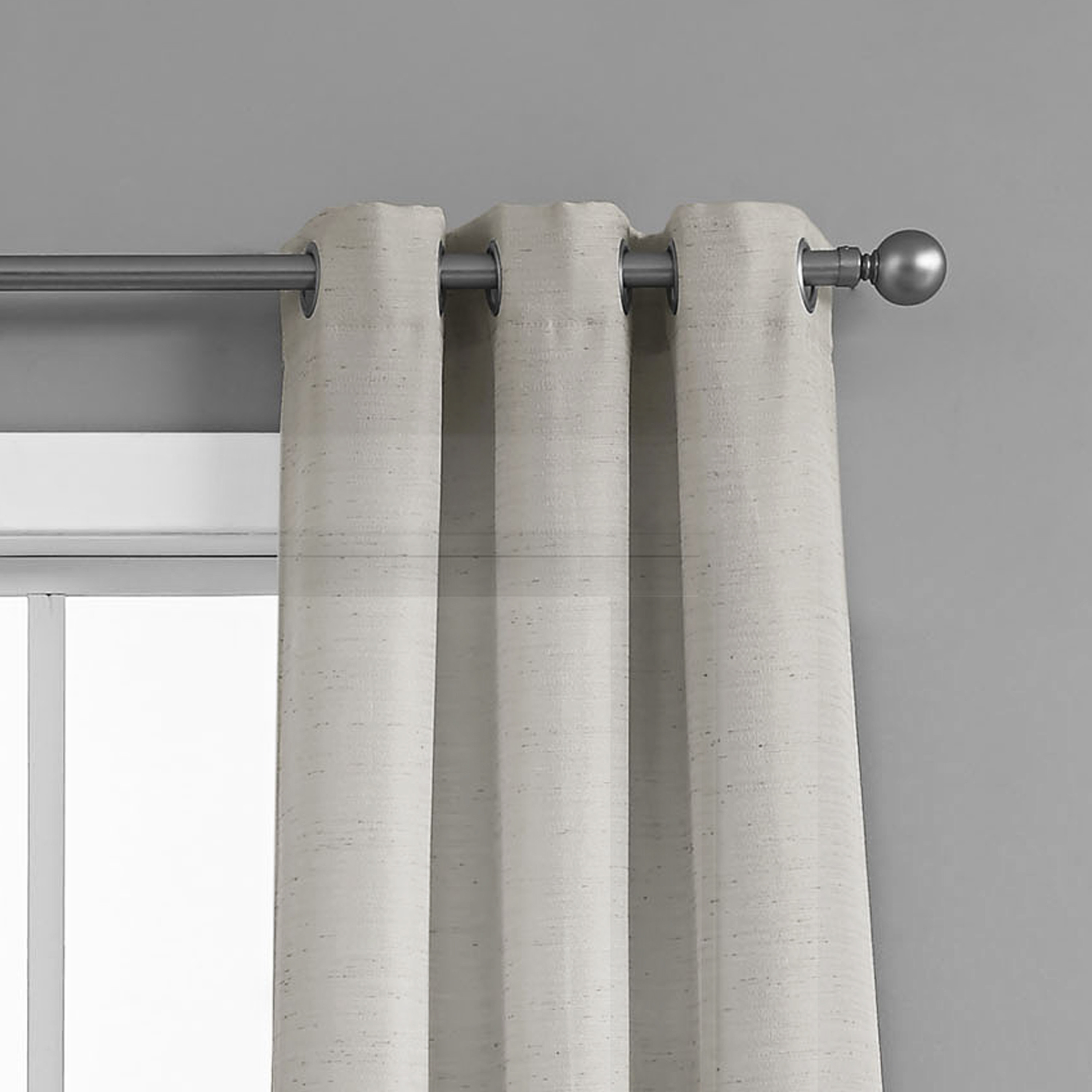 TRIBECCA home Raw Faux Silk Grommet 38 in. x 84 in. Curtain Panel Pair, Light Grey
