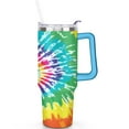 thumbnail image 2 of 40oz Boho Tie Dye Stainless Steel Flip Straw Tumbler Spill Proof Travel Cup Double Wall Vacuum Insulated Coffee Mug with Top Handle, 2 of 6