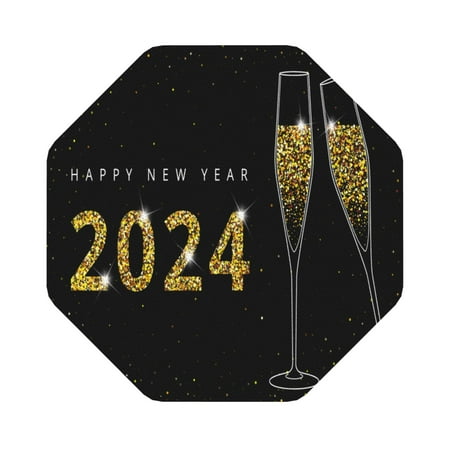 

Coaee Happy New Year 2024 (2) Print Leather Coasters Set of 6 Non-Slip Washable Cup Coasters for Home Office Bar Octagon