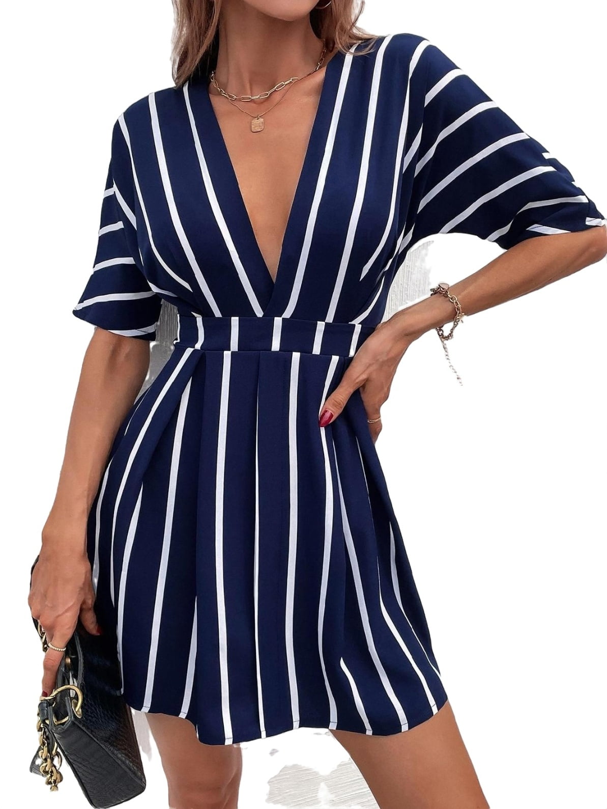 Stella Midi Dress in Black and White Stripe | iCLOTHING - iCLOTHING