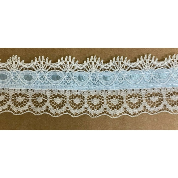 1-1/4" Ruffled Gathered Lace w/ Ribbon Trimming - 12 Total Yards!