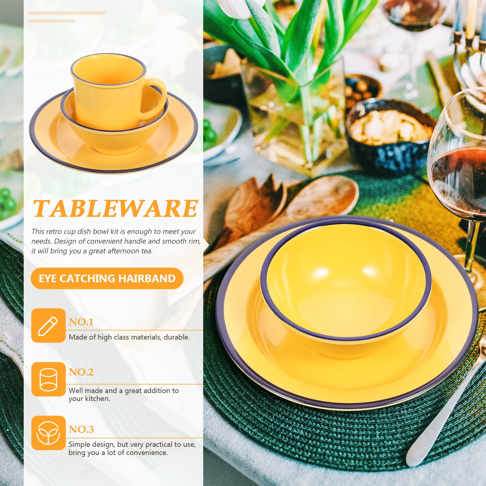 Melamine Dinnerware Sets Unbreakable Dinnerware Set with Plates Bowls and Drinking Cups Camping Tableware for Home Party Outdoor Camping Yellow Walmart
