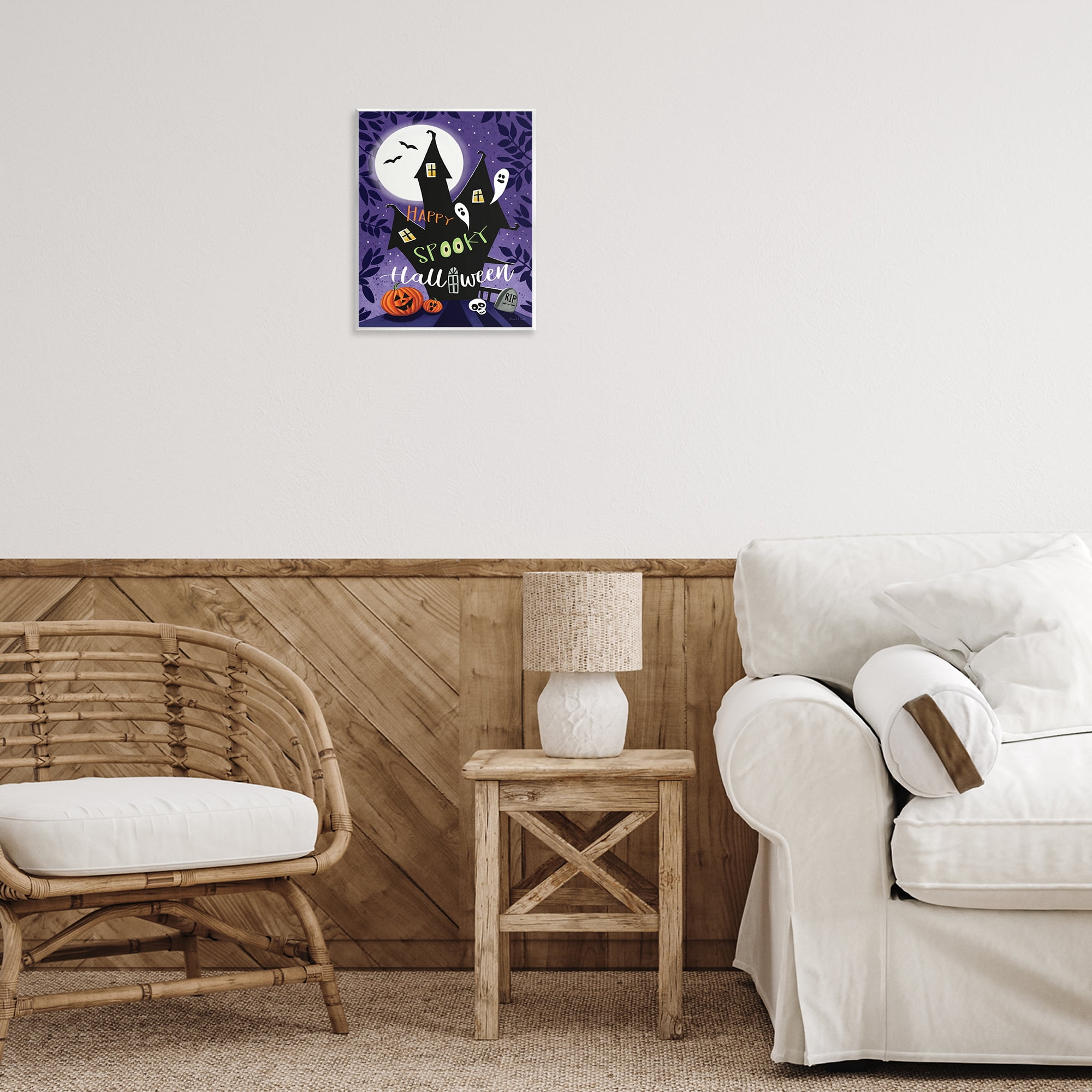 Stupell Industries Spooky Halloween House Holiday Painting Unframed Art Print Wall Art, 11 x 14