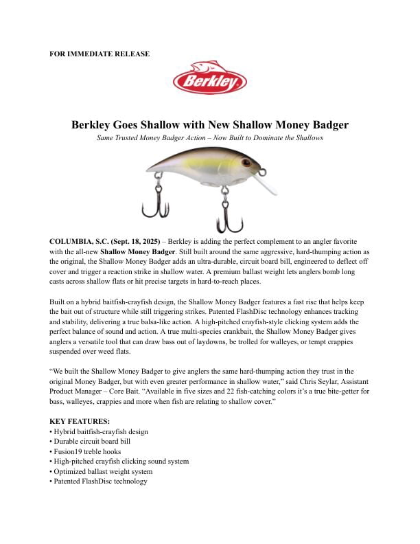 Berkley Shallow Money Badger, 2.5 in, Crankbaits, Special Red Craw (1 Count)
