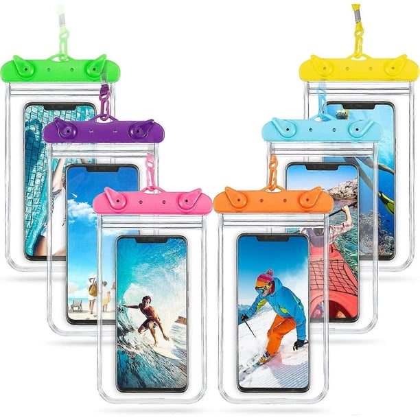 6 Piece Universal Waterproof Phone Pouch Underwater Pouch Clear Phone Dry Bag with Lanyard Swimming-Black