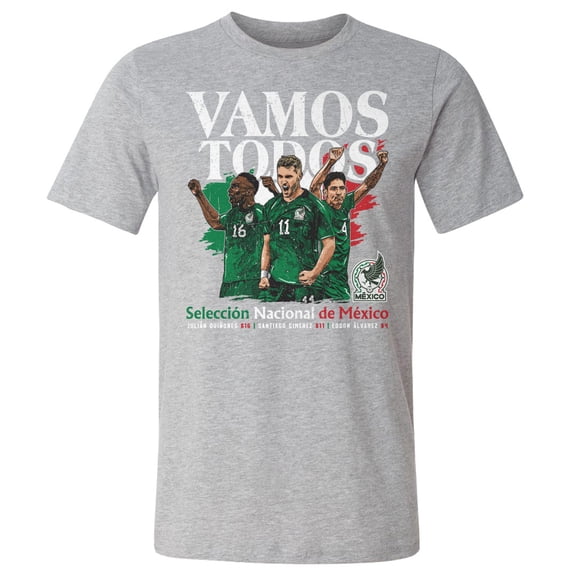 Men's 500 Level Heather Gray Mexico National Team Vamos Todos Juli-n Qui-ones, Santiago Gim-nez & Edson -lvarez T-Shirt
