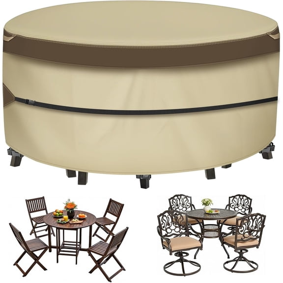Outdoor Patio Furniture Cover - Heavy Duty  600D Tough Canvas Protector for Round Table Cover, - Dining Table and Chair Cover (48"DIAx28"H)