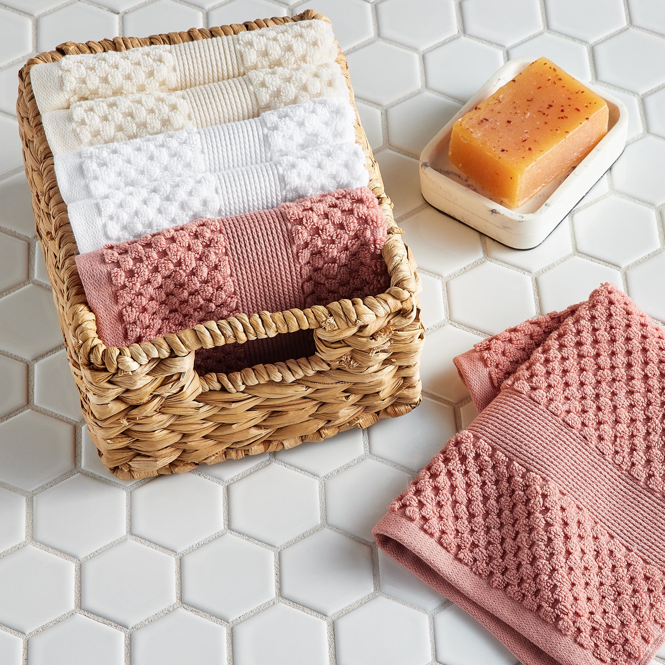 Better Homes & Gardens Signature Soft 6-Pack Cotton Popcorn Texture Washcloth Bundle, Rose