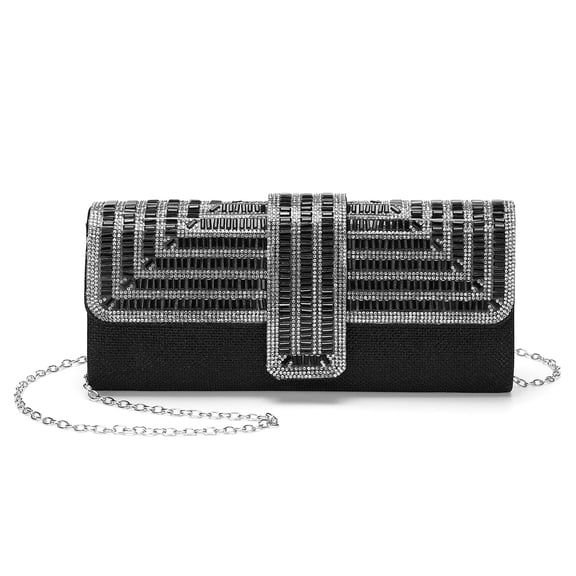 Uxcell Evening Bags Clutch Purses for Women Formal, Sequin Rhinestone Handbags Sparkly Stylish for Disco Wedding Guest Party Cocktail Black
