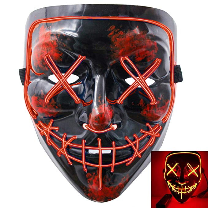 BangShou LED Light Up Halloween Mask Festival Face Mask Battery Powered for Carnival,Festival,Cosplay,Halloween&Costume Blue 