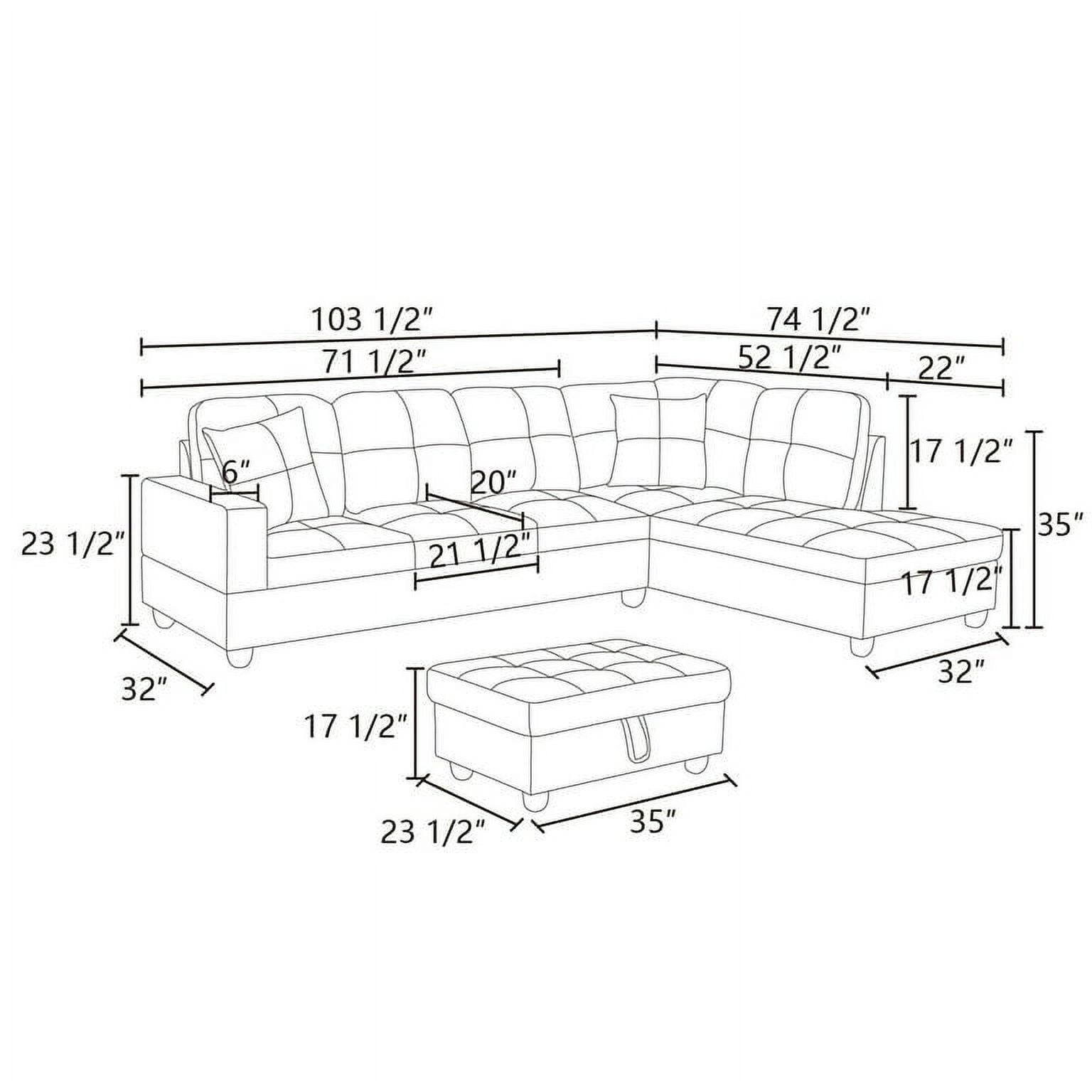PonLiving 3 Piece Living Room Sectional Sofa Set  Taupe