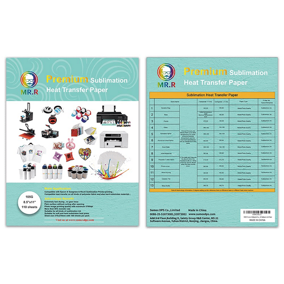 MR.R Premium Sublimation Heat Transfer Paper for Epson and Sawgrass,105gsm 8.5"x11" 110 sheets per pack