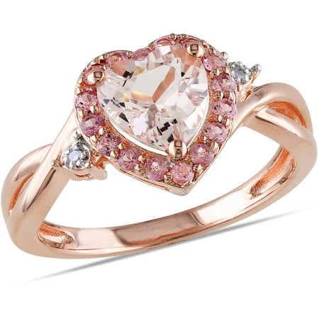 1-1/3 Carat T.G.W. Morganite Pink Tourmaline and Diamond-Accent Pink Rhodium-Plated Sterling Silver Heart Ring