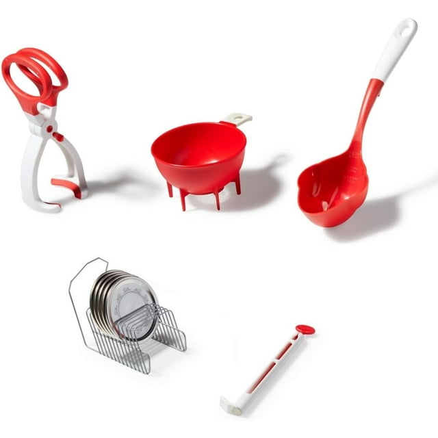 Starfrit 5 Piece Canning Set - Jar Lifter, Canning Scoop, Funnel, Lid Lifter & Bubble Popper and Lid Rack
