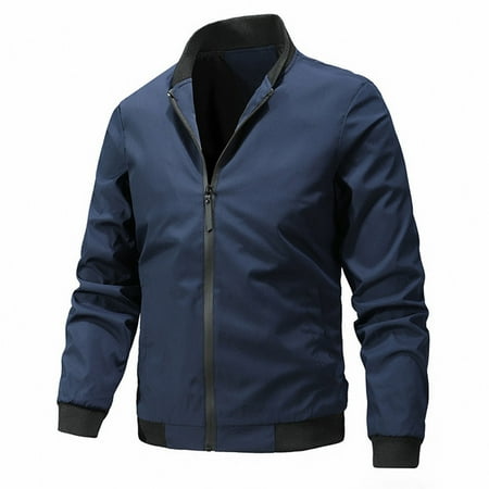 PuLe Jackets for Men Men s New Solid Color Stand-up Collar Casual Large Size Thin Jacket Long-sleeved Jacket