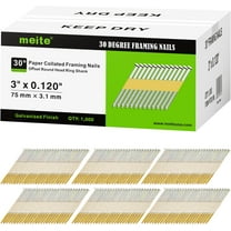 1,000 PCS MEITE 30 Degree Framing Nails 3-Inch x .120-Inch, Ring Shank, Galvanized Coated, Paper Tape Collated, Offset Round Head Framing Nails for 30-34 Degree Framing Nailers