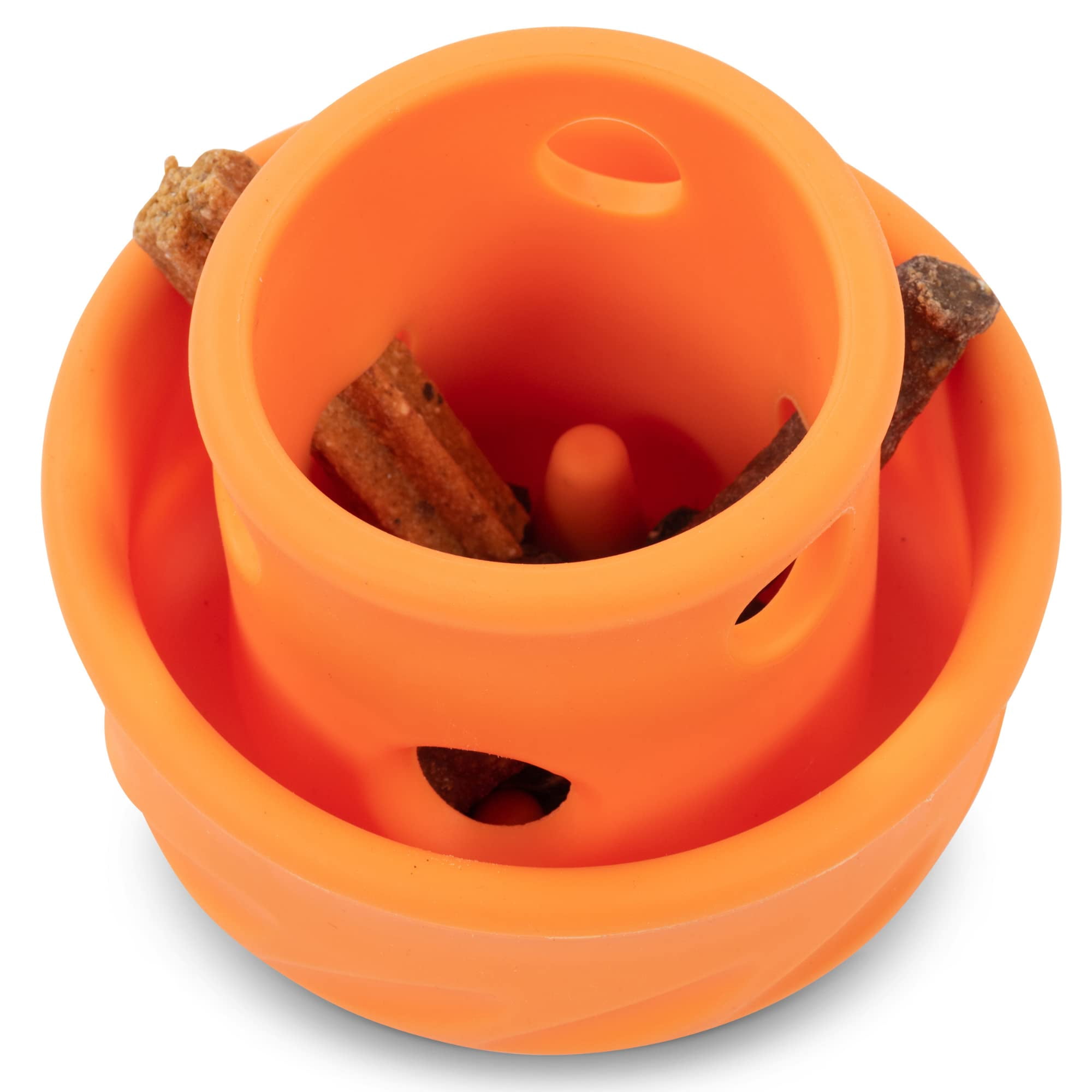 Messy Mutts Totally Pooched Puzzle 'n Play Mushroom | Interactive Treat Puzzle Toy for Dogs | Durable 4” x 3.5” TPR Dog Toy | Orange