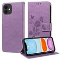 thumbnail image 2 of for iPhone 11 Wallet Phone Case,Women Flip Folio Cover with Credit Card Holders Emboss Butterfly & Flower PU Leather Purse Kickstand Case With Wrist Strap for iPhone 11,Purple, 2 of 9