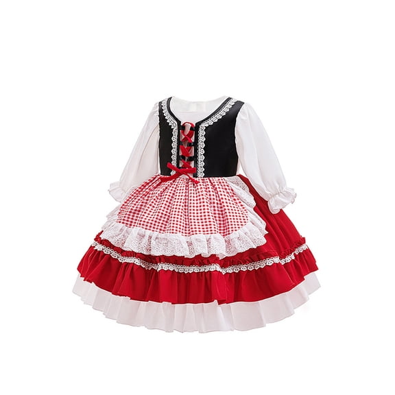 Byoo Infant Girl's Gingham Print Dirndl Dress Lace Trim Oktoberfest Gown Holiday Party Dresses