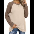 thumbnail image 3 of Sudadera Ligera de Larga con Cuello Redondo y Diseño Raglán con Bloques de Color para Mujer Albaricoque L, 3 of 10