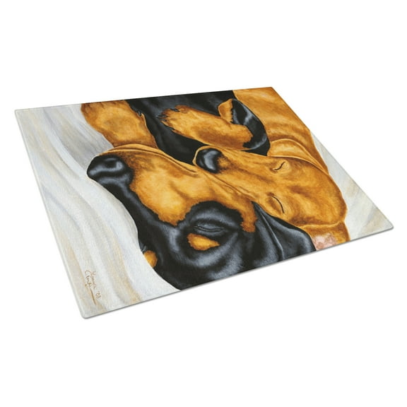Carolines Treasures AMB1110LCB Dachshund Snuggles Glass Cutting Board Large, 12H x 16W, multicolor
